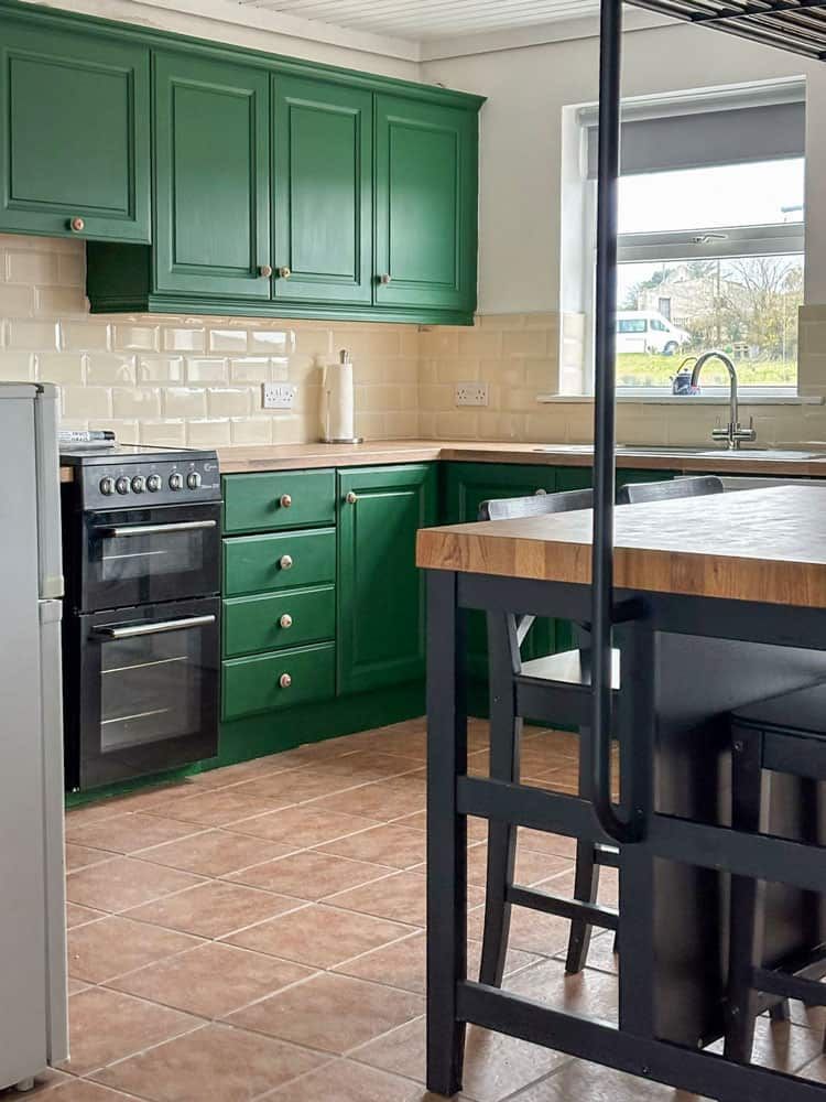 Large kitchen with dining island